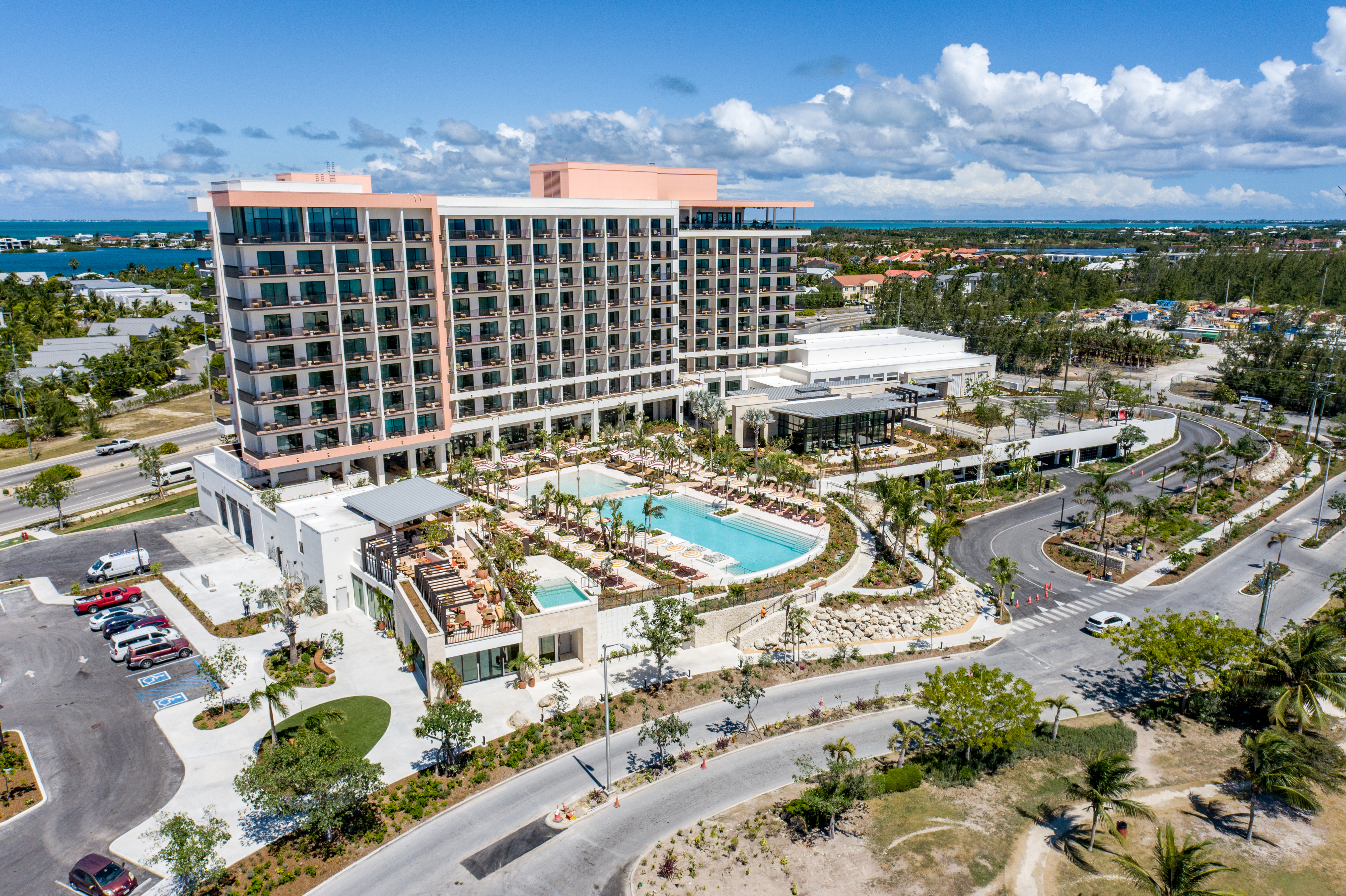 Drone shot of Hotel Indigo Grand Cayman